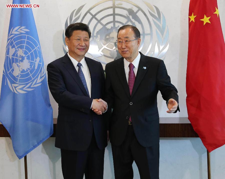 US-NEW YORK-CHINA-XI JINPING-BAN KI-MOON-MEETING