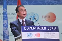 Chinese Premier Wen Jiabao speaks at the leaders' meeting of the United Nations Climate Change Conference in Copenhagen, Denmark, Dec. 18, 2009. (Xinhua/Wu Wei)