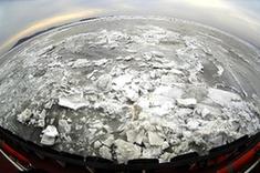 Sea ice is seen around an icebreaker on its way to the Juhua Island in Northeast China's Liaoning province, on Feb 10, 2010. [Xinhua]