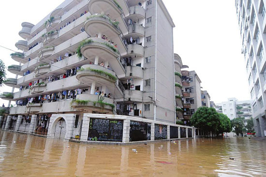 The Guangxi International Business Vocational College is flooded after a rainstorm on June 15, 2010. The Guangxi International Business Vocational College is flooded after a rainstorm on June 15, 2010.