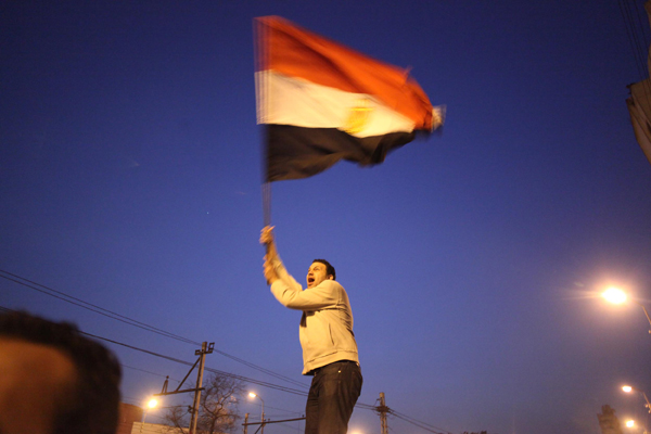 Tens of thousands of Egyptians celebrate in Cairo on February 11, 2011as Hosni Mubarak steps down after his 30 years in power. [Xinhua photo]