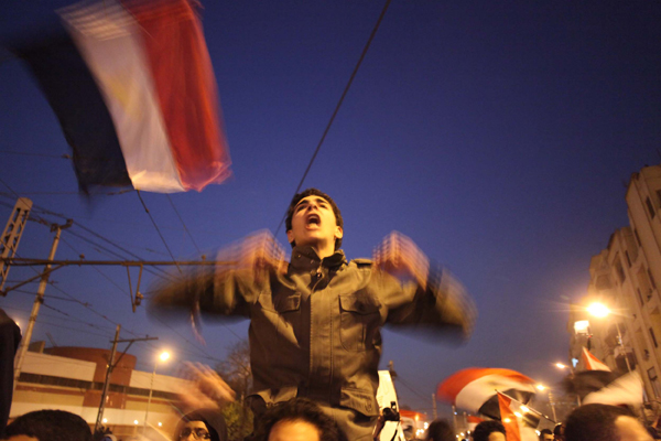Tens of thousands of Egyptians celebrate in Cairo on February 11, 2011as Hosni Mubarak steps down after his 30 years in power. [Xinhua photo]
