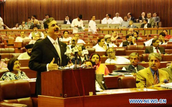 Pakistani Prime Minister Yusuf Raza Gilani (front) addresses to parliament house on Abbottabad operation in Islamabad, capital of Pakistan, on May 9, 2011. Pakistani Prime Minister Yusuf Raza Gilani on Monday told the parliament that a high level investigation has been ordered into the presence of Osama bin Laden in the country's northwestern city of Abbottabad. [Xinhua]