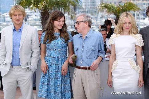 U.S. director Woody Allen (3rd L) and French actress Lea Seydoux (2nd L) attend a photocall for the film 'Midnight in Paris' at the 64th Cannes Film Festival in Cannes, France, on May 11, 2011. The 64th Cannes Film Festival will be held from May 11 to 22.