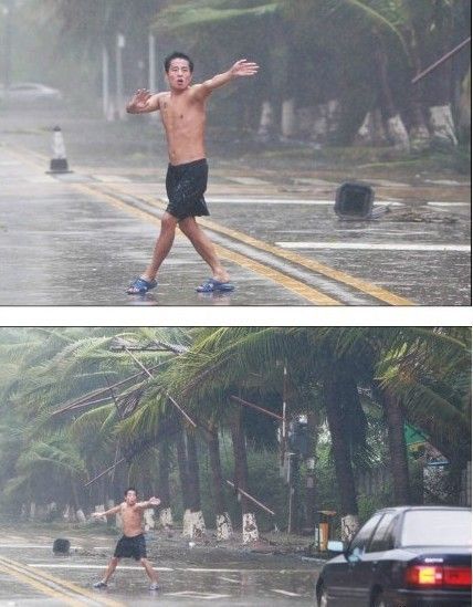 'Topless traffic conductor' directs traffic during a rainstorm in Haikou, capital of south China's Hainan province on Sept 29. 