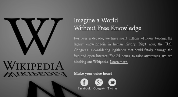 English-language Wikipedia has locked its website for the SOPA/PIPA blackout today. 